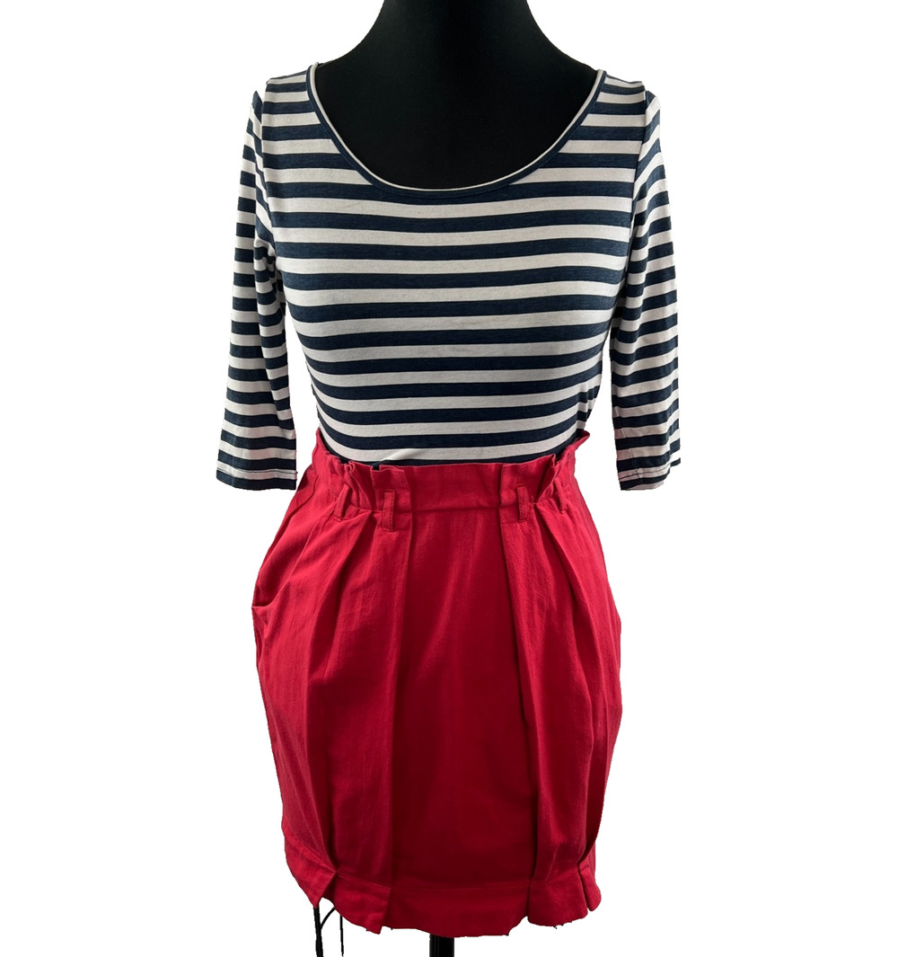 ZARA Basics Color Block Blue White Pink Red Stripe Skirt Dress Size S Small